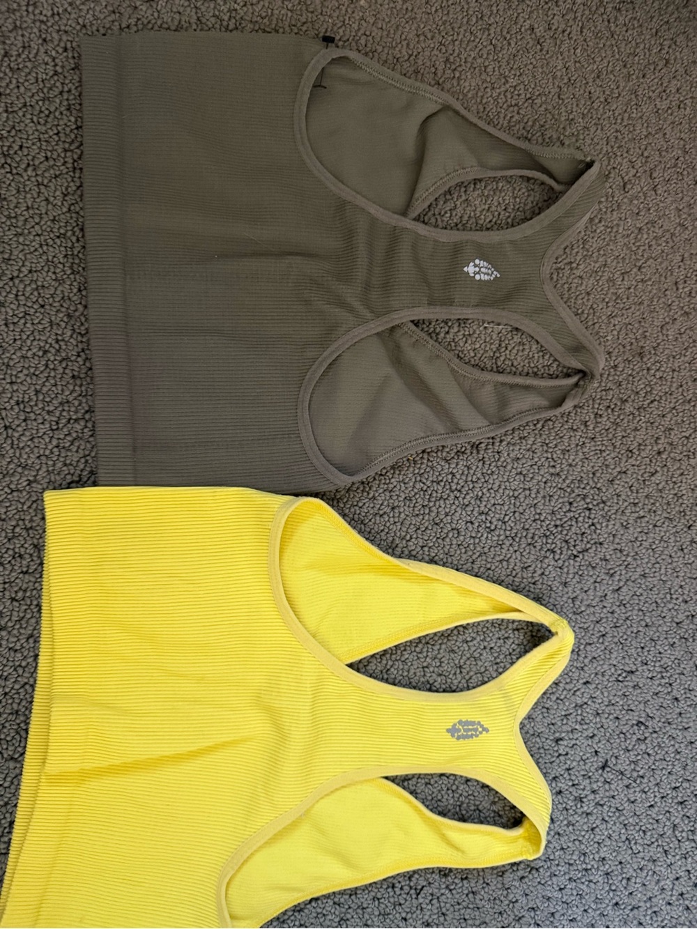 (2) FP Movement by Free People Ribbed Racerback Camis- Olive & Yellow